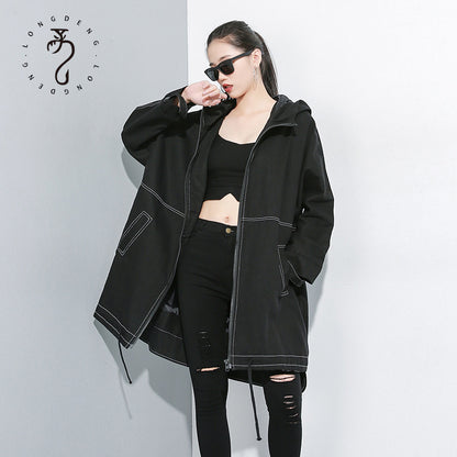 Black Personality Long Sleeves Hoodies Overcoats for Women