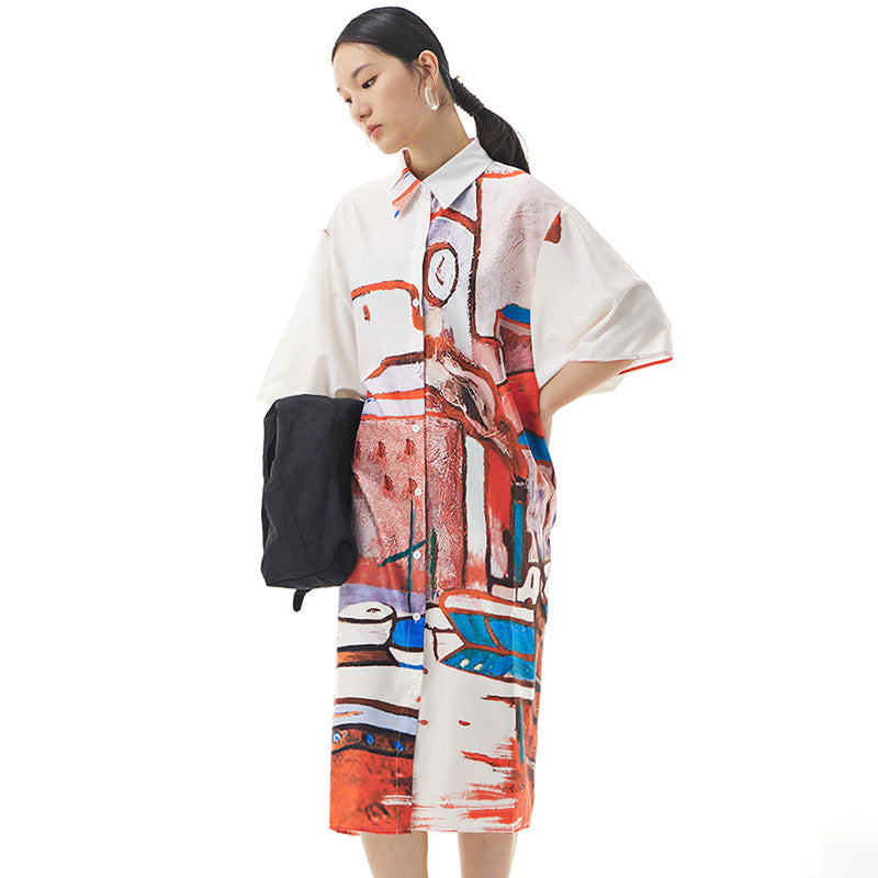 Summer Graffit Designed Casual Long Sleeves Shirts