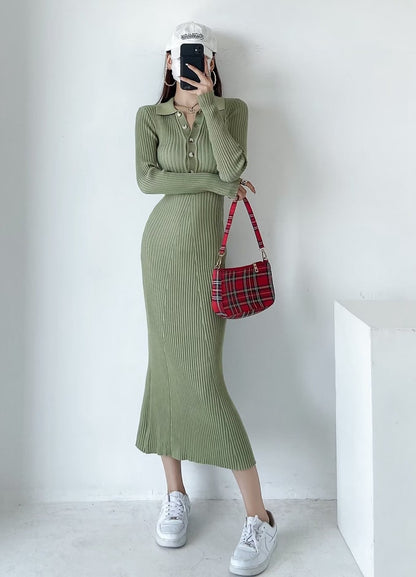 Sexy Polo Neckline Knitted Long Mermaid Dresses