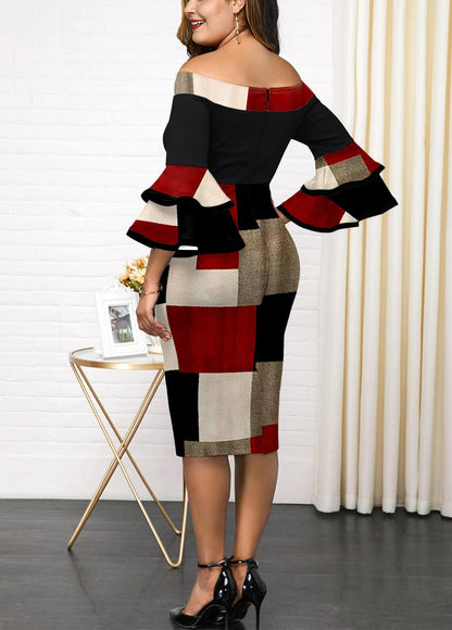 Women 3/4 Length Sleeves Plus Sizes Dresses