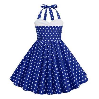 Vintage Dot Print Halter Dresses for Kids