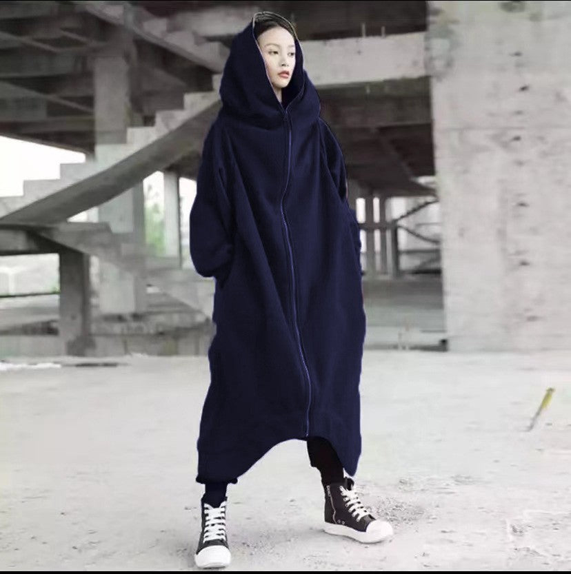 Creative Zipper Winter Long Hoodies Outerwear for Women