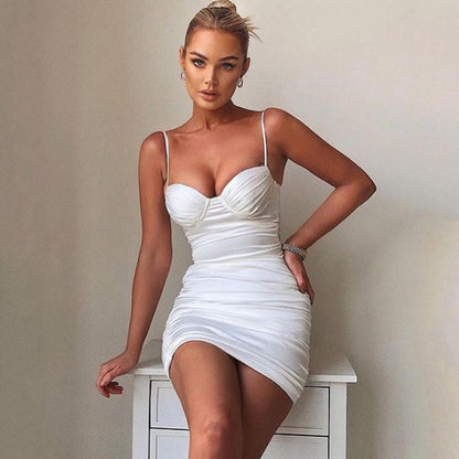 Sexy Pleated Strapless Short Slip Halter Dresses