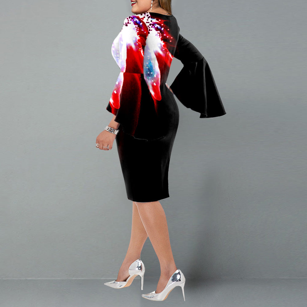 Women Plus Sizes Floral Print Sheath Dresses