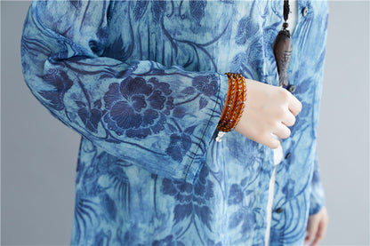 Blue Plus Sizes Long Women Shirts