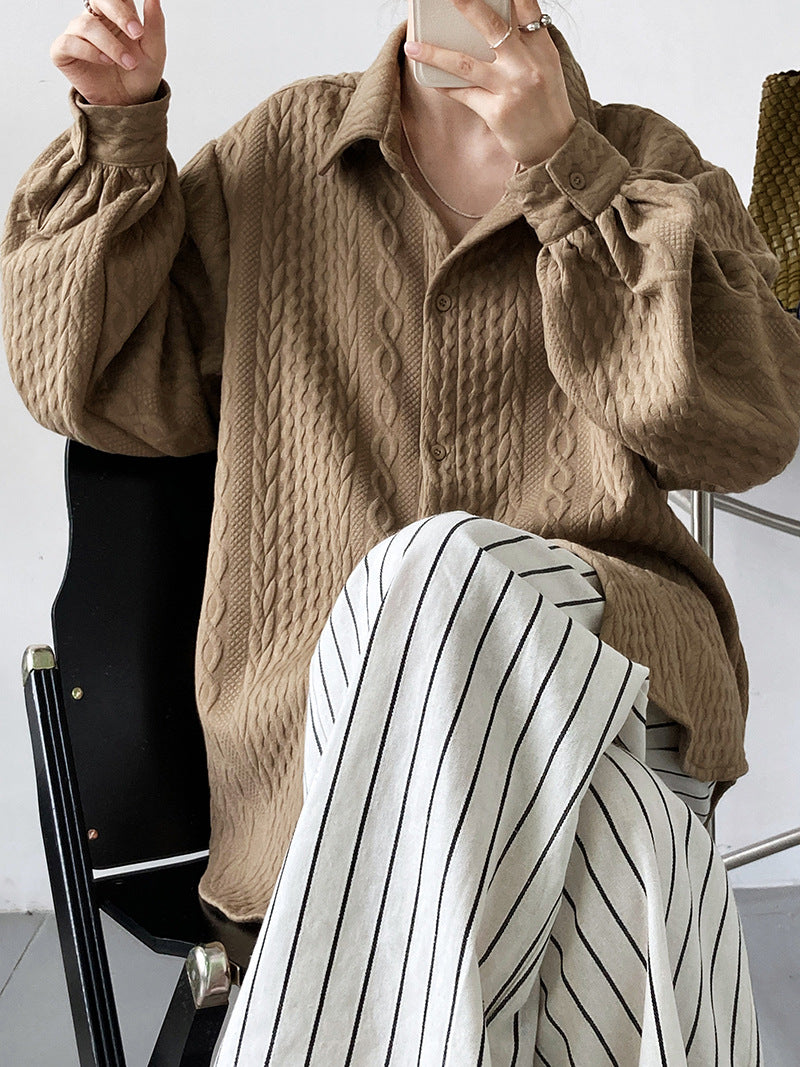 Soft Embossing Flowers Fall Long Sleeves Shirts