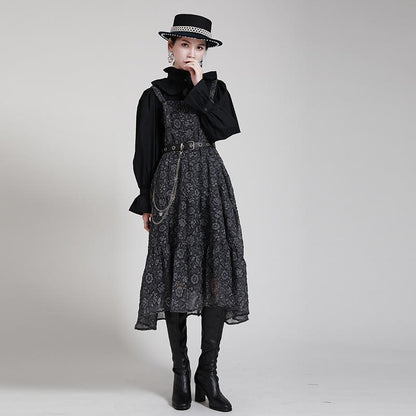 Black Adjustable Strap Floral Women Fall Dresses