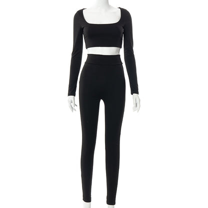 Women High Waist Legging Pants and Long Sleeves Short Tops