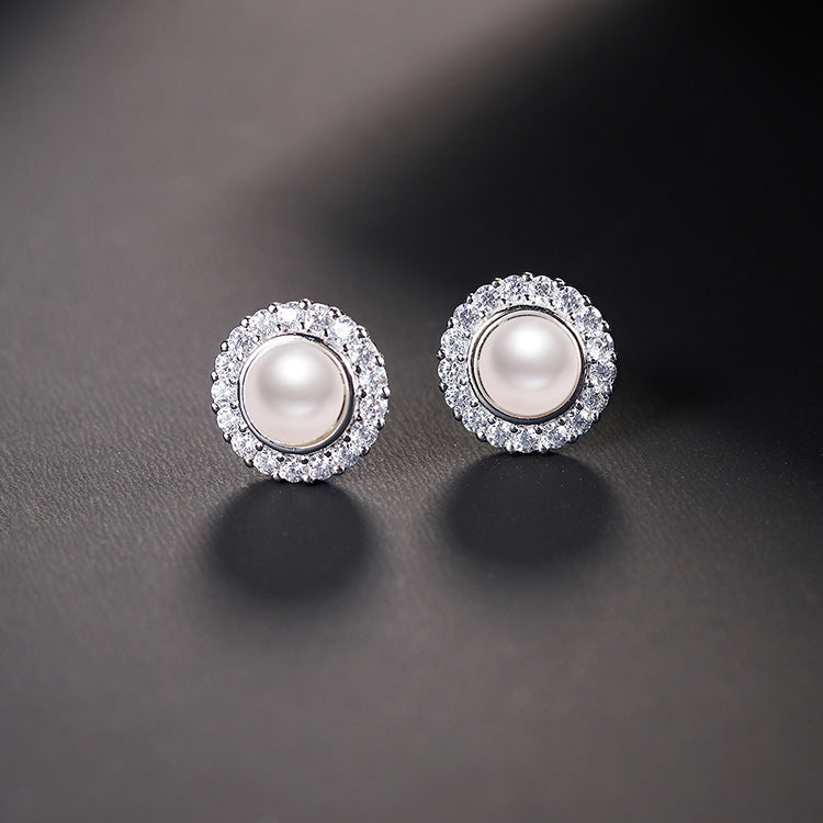 Desined Pearl Sterling Silver Earrings Studs for Women