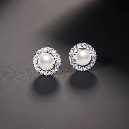 Desined Pearl Sterling Silver Earrings Studs for Women
