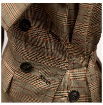 Luxury Off The Shoulder Plaid Irregular Blazer Overcoat