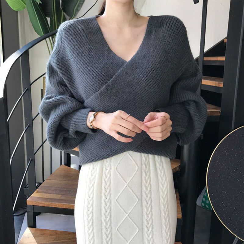 Designed Knitting Crossed Women Knitted Sweaters