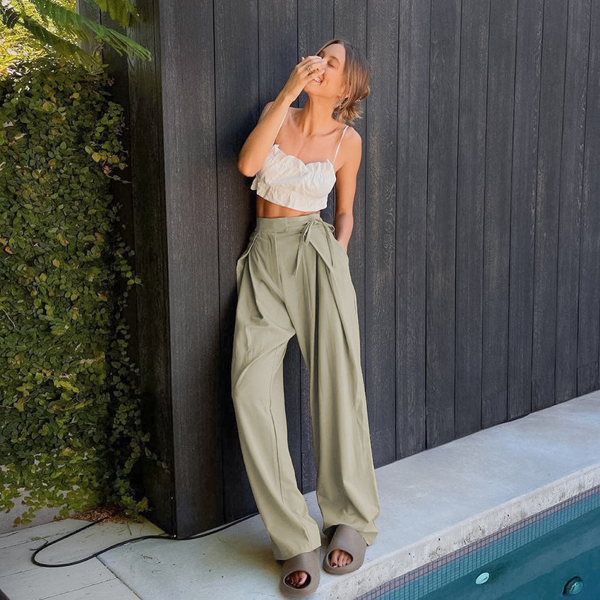 Summer Casual High Waist Women Wide Leg Pants
