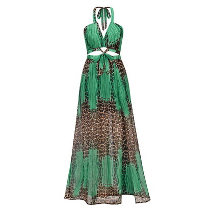 Sexy Leopard Backless Chiffon Boho Dresses