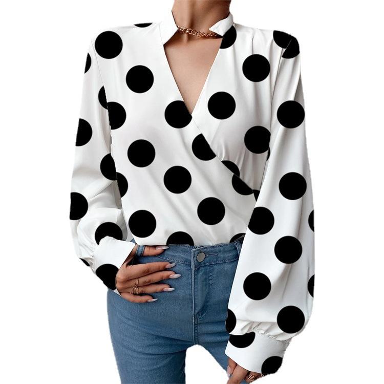 Women Dot Print Long Sleeves Blouses