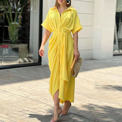 Summer Women Midi Length Shirts Dresses