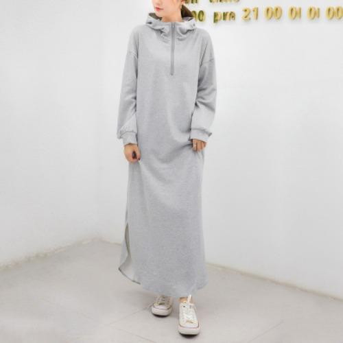 Women Casual Zipper Fall Long Hoody Dresses-STYLEGOING