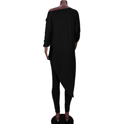 One Shoulder Irregular Bat Sleeves Tops&pants Suits