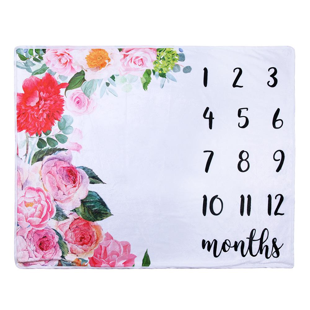Animal Print Baby Milestone Fleece Blanket-Pink Flower-100*75cm-Free Shipping at meselling99