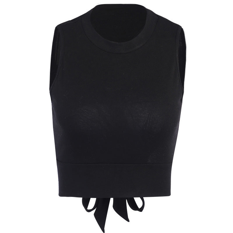 Sexy Backless Bow Design Sleeves Crop Tops