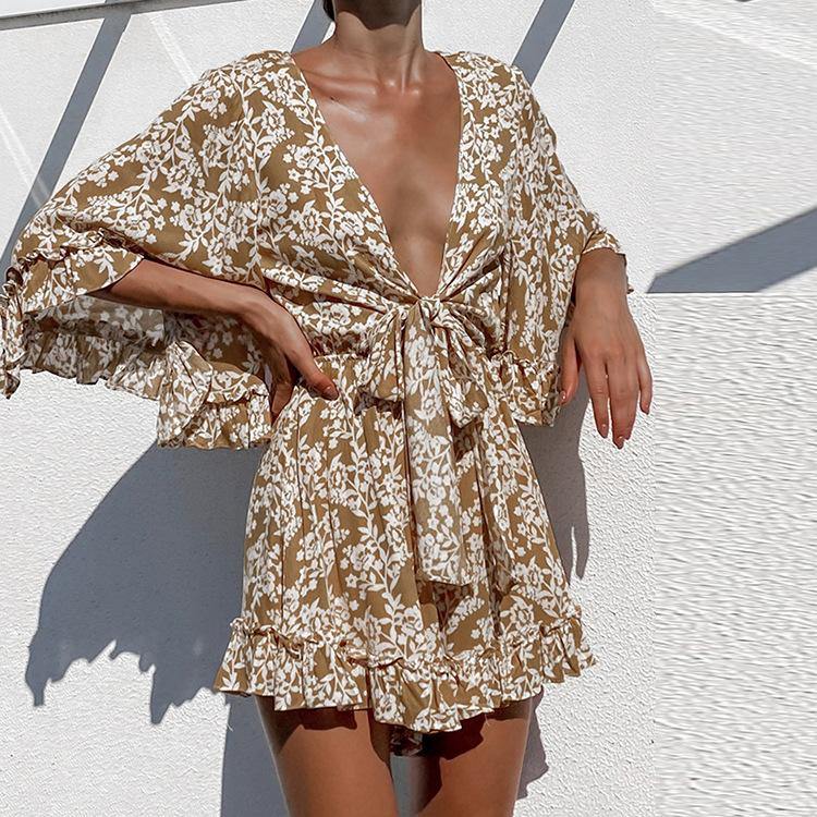 Ruffled Sleeves Short Jumsuits Dresses-STYLEGOING