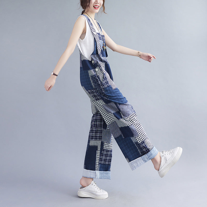 Vintage Plus Sizes Women Denim Suspender Pants