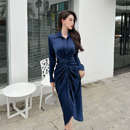 Elegant Women Slim Waist Long Sleeves Shirts Dresses