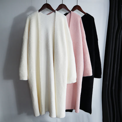Classy Women Mink Wool Design Long Outerwear