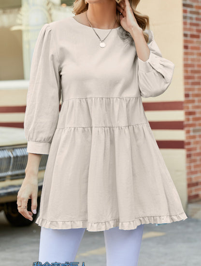 Casual 3/4 Length Sleeves Women Top Blouses