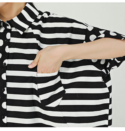 Summer Dot Print Irregular Top Blouses for Women