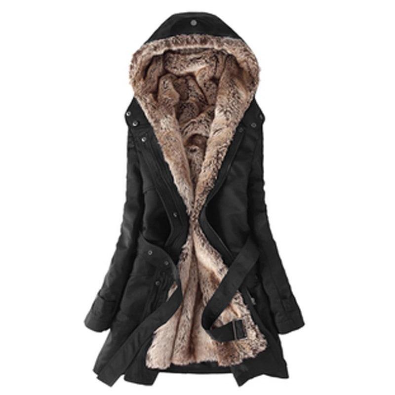 Women Winter Fur Warm Outerwear with Hat-STYLEGOING