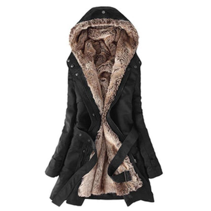Women Winter Fur Warm Outerwear with Hat-STYLEGOING