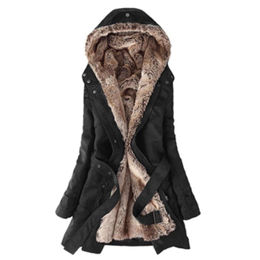Women Winter Fur Warm Outerwear with Hat-STYLEGOING