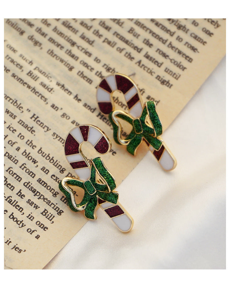 Merry Christmas Walking Stick Design Stubs Earrings
