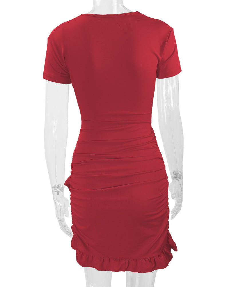 Sexy Deep V Neck Ruffled Bodycon Dresses