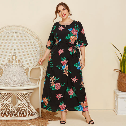 Women Round Neck Plus Sizes Summer Dresses