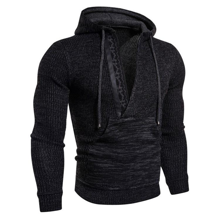 Men Knitting V Neck Zipper Hoody Sweaters-STYLEGOING