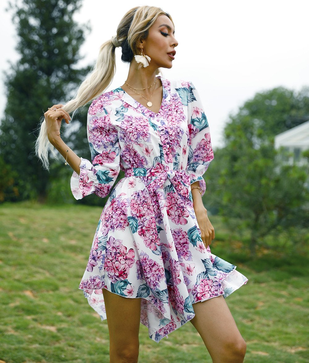 Women Summer Half Sleeves Mini Dresses-STYLEGOING
