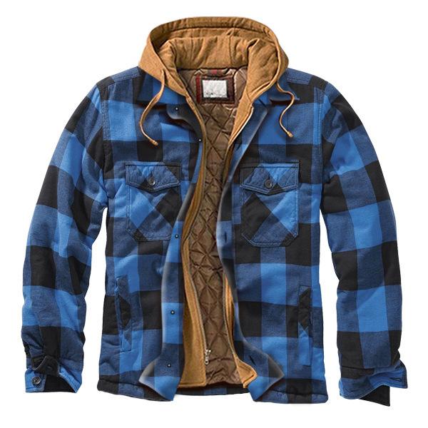 Long Sleeves Plaid Hoodies Winter Overcoat for Men-STYLEGOING