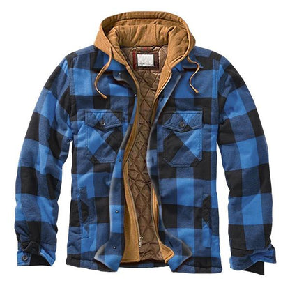 Long Sleeves Plaid Hoodies Winter Overcoat for Men-STYLEGOING