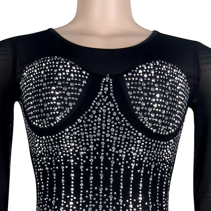 Sexy Diamond Inlay Long Sleeves Night Party Dresses