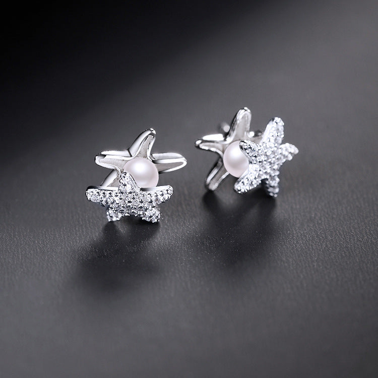Desined Pearl Sterling Silver Earrings Studs for Women