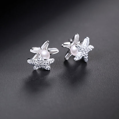 Desined Pearl Sterling Silver Earrings Studs for Women