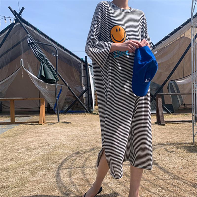 Summer Short Sleeves Striped T Shirt Dress-STYLEGOING
