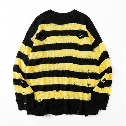 Casual Broken Holes Striped Knitting Sweaters for Couple