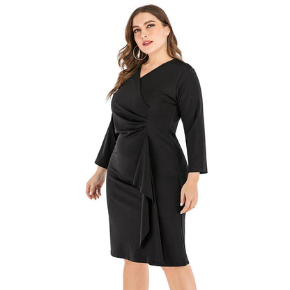 Black Long Sleeves V Neck Plus Sizes Fall Dresses-STYLEGOING