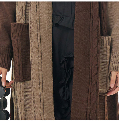 Vintage Contrast Design Long Knitted Coats