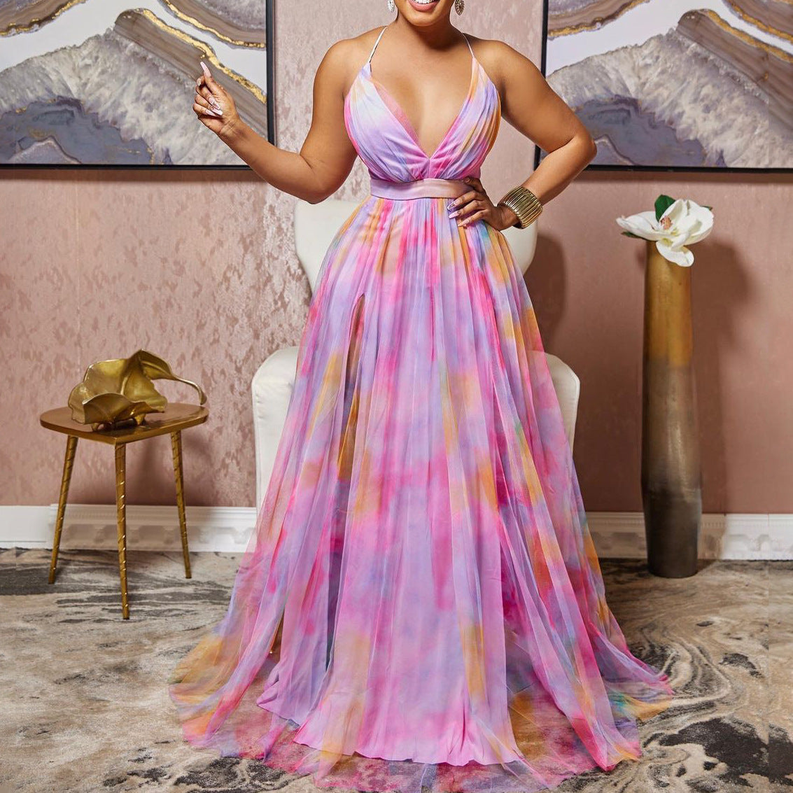 Sexy V Neck Plus Sizes Long Evening Dresses