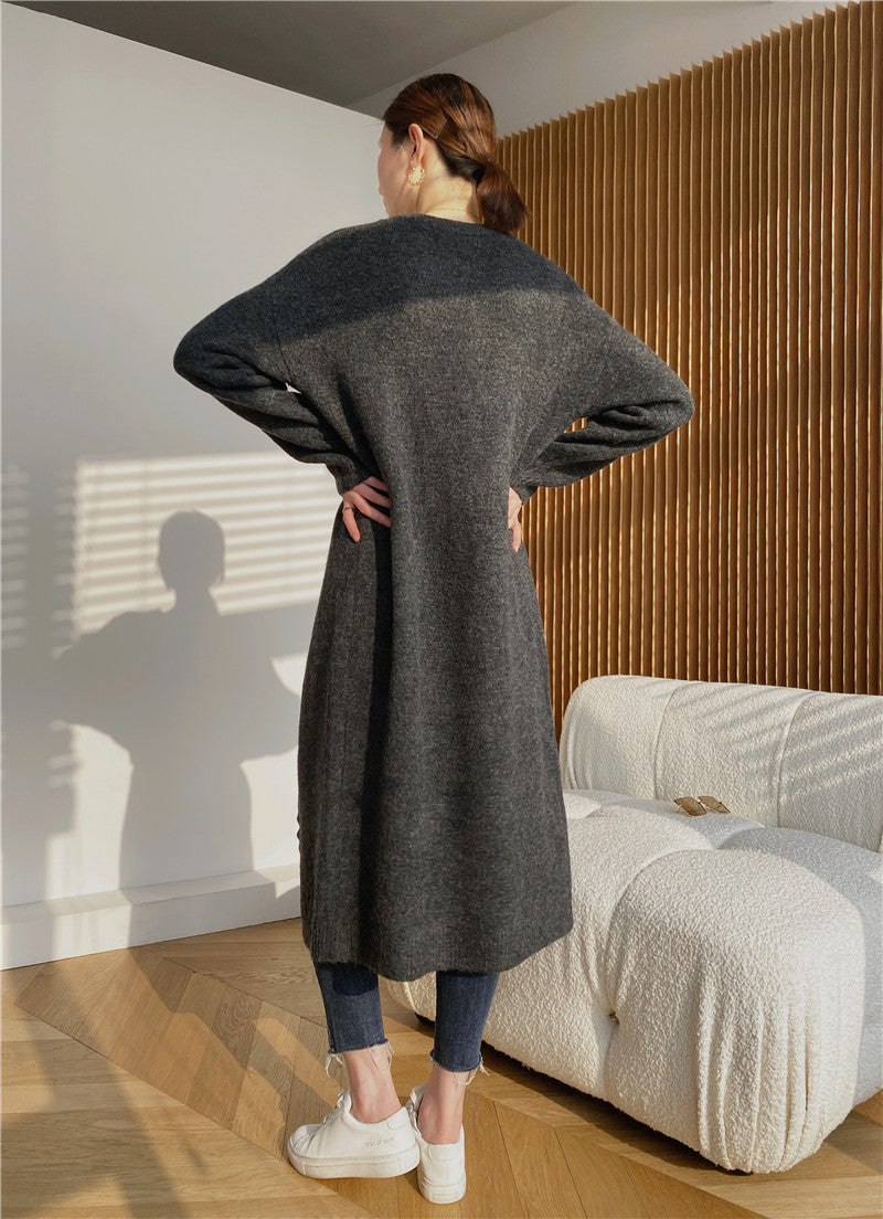 Warm Knitting Split Design Pullover Long Dresses