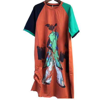 Summer Pink and Green Women Plus Sizes Girl's Shift Dress